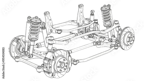 Car suspension assembly, technical CAD chassis illustration