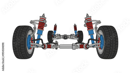 Color coded suspension system, automotive chassis engineering diagram