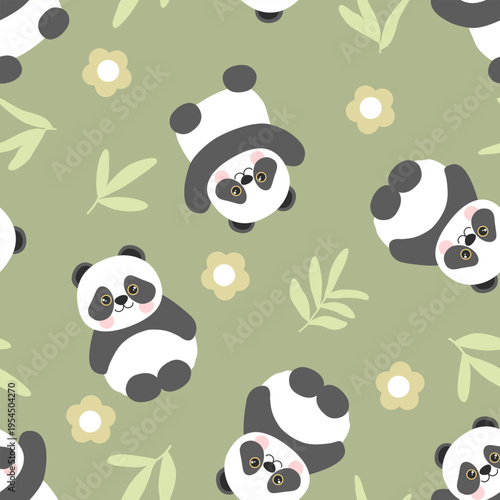 seamless pattern with panda cute cartoon fabric design