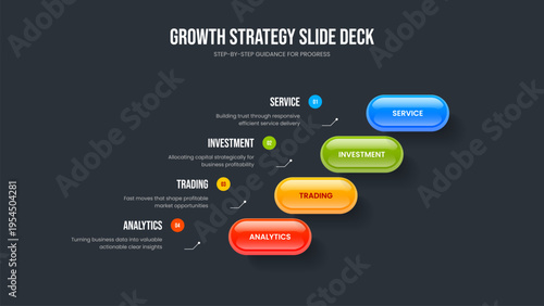 Digital Launch Slide Layout Vector Illustration. Advertising Campaign Four Step Infographic Slideshow Template. Marketing Report 4 Option Diagram Presentation Design.