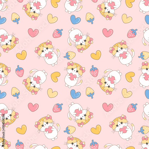 seamless pattern with cat cute cartoon fabric design