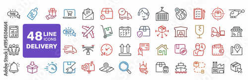 48-hour express delivery service icons set with transportation and logistics flat design vector illustration