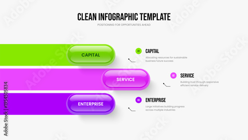 Marketing Portfolio 3 Step Diagram Slide Template. Professional Launch Presentation Design Vector Illustration. Company Solution Three Option Infographic Frame Layout.