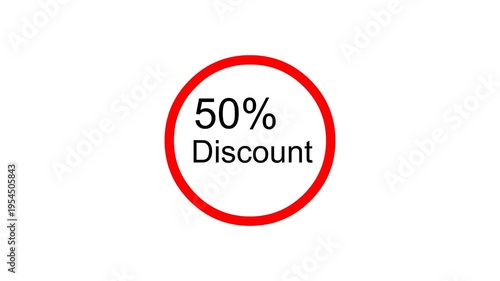 50 percent discount badge animation on white background