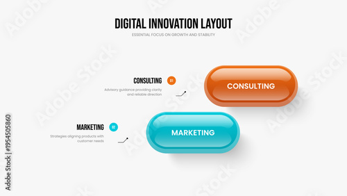 Business Briefing 2 Option Infographic Slideshow Template. Company Forecast Two Step Diagram Slide Design. Consulting Overview Presentation Layout Vector Illustration.