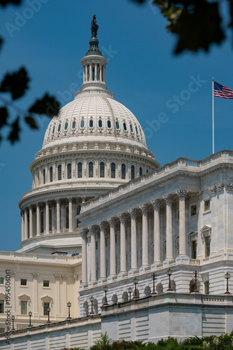 Congress in Washington, DC. Congress is the symbol of American democracy. Congress in Washington, DC. The Capitol dome rising over Capitol Hill. Washington DC skyline near Congress.