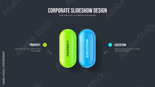 Sales Introduction 2 Option Infographic Slideshow Design. Investor Planning Two Step Diagram Presentation Layout. Creative Plan Slide Template Vector Illustration.
