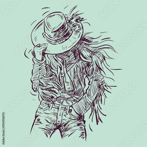 abstract of a cowboy in hat posing vector for illustration, card, decoration