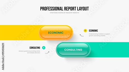 Project Campaign 2 Step Infographic Slideshow Template. Professional Plan Slide Layout Vector Illustration. Financial Overview Two Element Diagram Frame Design.