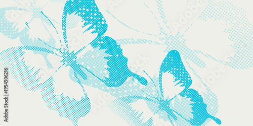 Abstract butterfly composition made from halftone dot patterns, smooth transitions