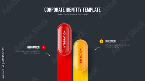 Enterprise Innovation 2 Step Diagram Presentation Design. Company Visualization Two Option Infographic Slide Template. Product Campaign Frame Layout Vector Illustration.