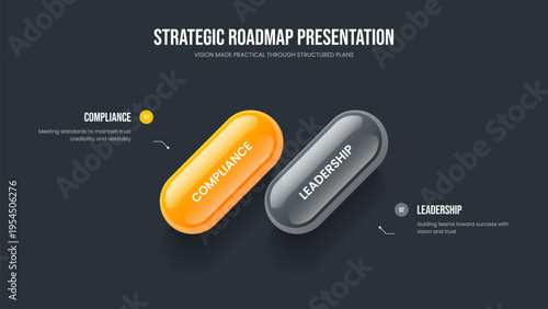 Financial Visualization Two Option Diagram Frame Design. Modern Report 2 Step Infographic Presentation Template. Service Insight Slideshow Layout Vector Illustration.