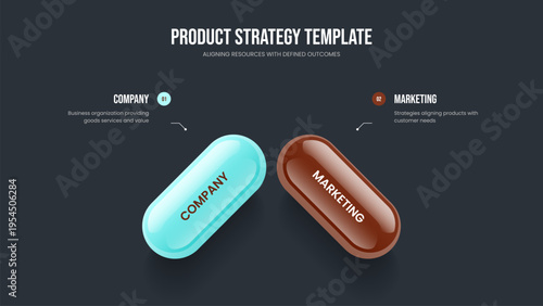 Modern Plan Frame Design Vector Illustration. Sales Development 2 Element Infographic Presentation Layout. Advertising Performance Two Option Diagram Slide Template.