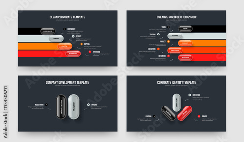 Corporate Introduction Four Five Two Three Step Infographic Frame Design Vector Illustration Collection. Investor Strategy 4 5 2 3 Element Diagram Slide Layout Set.