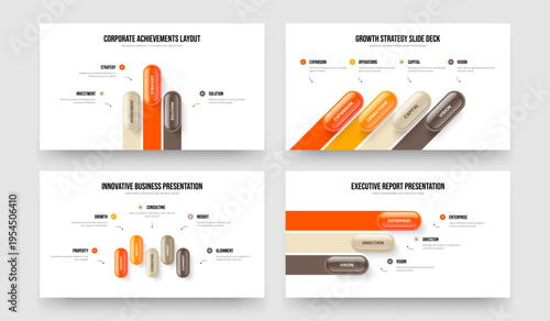 Company Launch Three Four Five Step Infographic Frame Layout Vector Illustration Collection. Creative Forecast 3 4 5 Option Diagram Slide Design Set.
