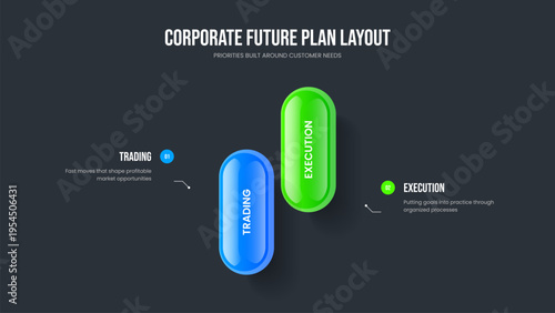 Modern Proposal 2 Option Infographic Slide Layout. Financial Plan Two Step Diagram Presentation Design. Enterprise Portfolio Frame Template Vector Illustration.