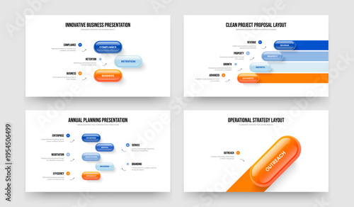 Visual Analysis Three Four Five One Step Infographic Presentation Design Vector Illustration Bundle. Advertising Briefing 3 4 5 1 Option Diagram Frame Template Set.