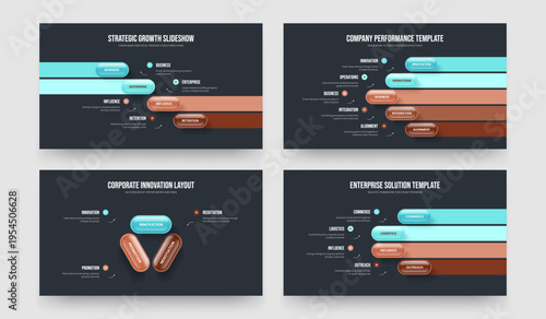 Service Introduction Four Five Three Option Diagram Slideshow Template Vector Illustration Collection. Professional Report 4 5 3 Step Infographic Presentation Layout Bundle.