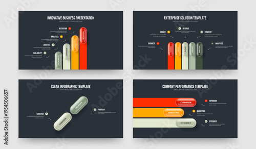 Product Analysis Four Five Two Three Step Infographic Presentation Template Vector Illustration Collection. Service Showcase 4 5 2 3 Element Diagram Slideshow Design Bundle.