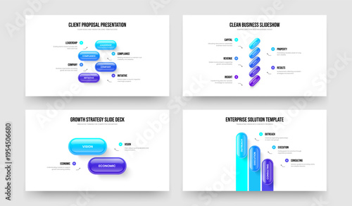 Modern Profile 4 5 2 3 Step Diagram Slide Template Bundle. Project Campaign Four Five Two Three Element Infographic Presentation Layout Vector Illustration Set.