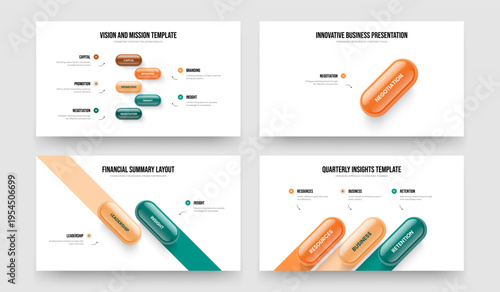 Market Profile 5 1 2 3 Option Infographic Slideshow Template Set. Investor Showcase Five One Two Three Element Diagram Frame Layout Vector Illustration Bundle.