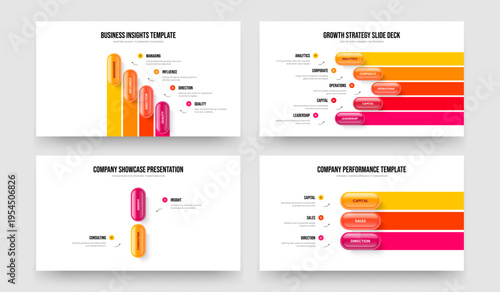 Business Solution Four Five Two Three Element Diagram Frame Design Vector Illustration Collection. Sales Campaign 4 5 2 3 Step Infographic Slide Layout Set.