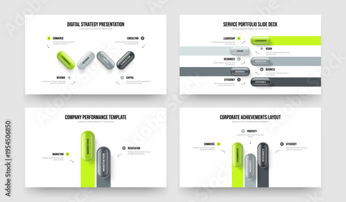 Business Strategy Four Five Two Three Step Diagram Slide Layout Vector Illustration Collection. Company Growth 4 5 2 3 Element Infographic Frame Design Set.