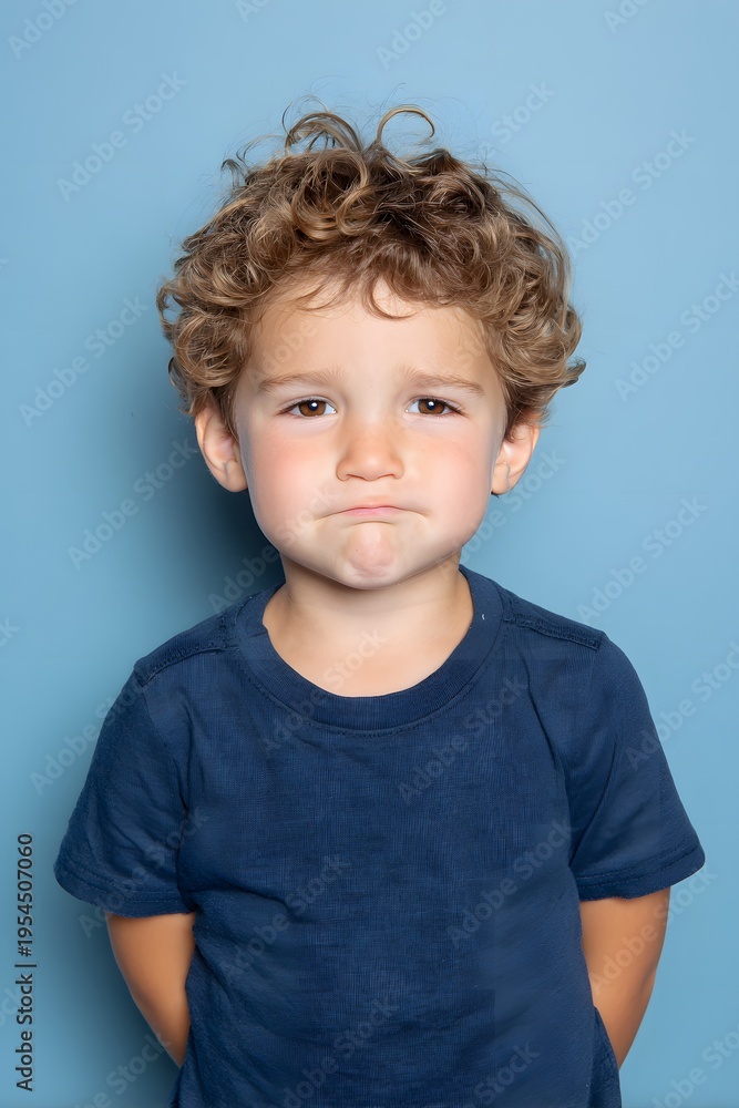 Naklejka premium cute kid looking camera friendly expression bright minimal background