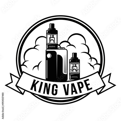 King Vape logo with two vape devices and clouds in a circular emblem.