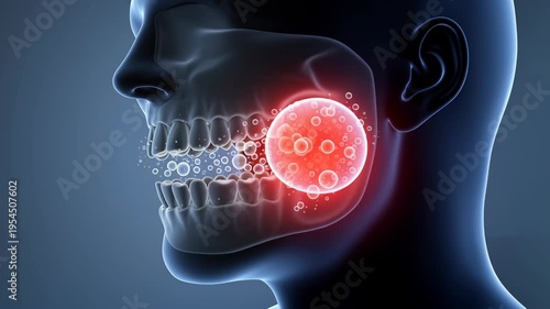Cyst Concept ,Jaw pain toothache dental infection oral health red swollen cheek inflammation oral cavity gum disease medical