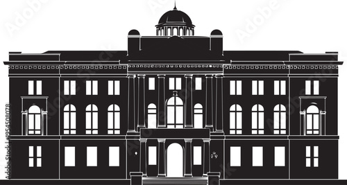 Classic building vector silhouette illustration for government or university line art design