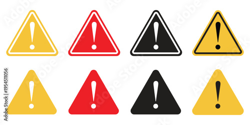 Triangle Caution and Warning Sign Set with Exclamation Icon and Safety Alert Symbols Vector