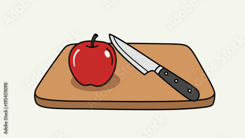 Kitchen Prep: Red Apple, Knife, Cutting Board for Healthy Eating & Cooking