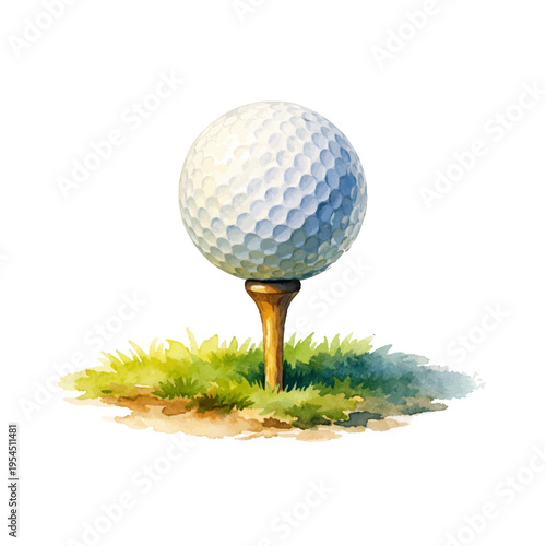 Obraz na płótnie A watercolor vector of a golf ball on tee for sports, golf course design and out