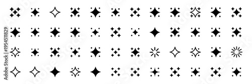 Stars set icons, different sparkle star shapes icon collection, shine stars sparkles signs, bling decoration