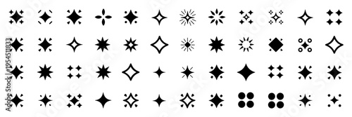 Stars set icons, different sparkle star shapes icon collection, shine stars sparkles signs, bling decoration