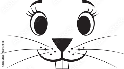 A cute cartoon rabbit face with big eyes and whiskers