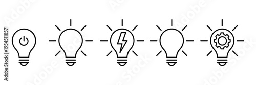 Light bulb icon set, innovation and solution symbols, visualization creative thinking, process generating idea
