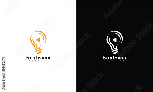 Creative Idea Video Solution Light Bulb Play Button Business Logo Design