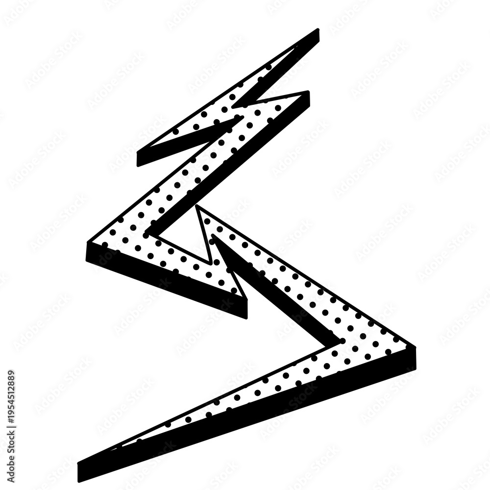 Fototapeta premium Vintage 80s-90s Memphis Style Lightning Bolt Element with Zigzag Pattern on Isolated Background