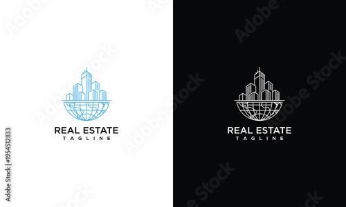 Global City Skyline Real Estate Logo Design Vector