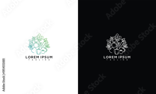 Elegant Botanical Line Art Logo Concept with Leaves and Fruit