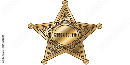 Sheriff Star Badge Gold Metal.