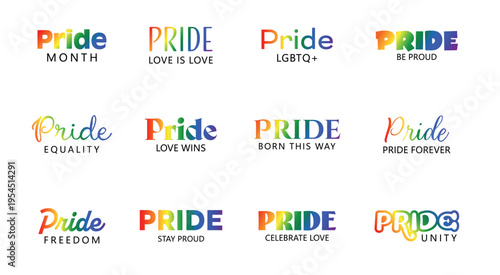 Happy Pride Month creative typography set. vector illustration design in text style.