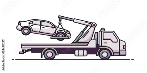 Tow truck lifting a damaged car.