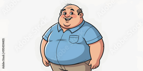 Overweight man in blue shirt smiling.
