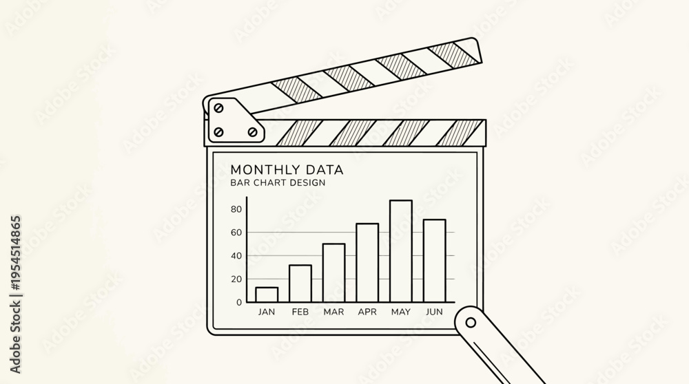 Fototapeta premium Movie Production Clapperboard with Monthly Data Bar Chart Illustration. Business Analytics and Infographic Design Concept.