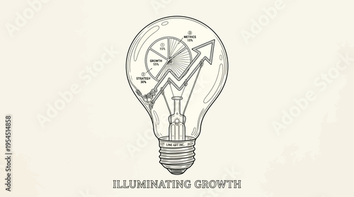 Idea Light Bulb with Upward Growth Graph and Pie Chart, Illuminating Business Strategy, Innovation, and Progress Analytics