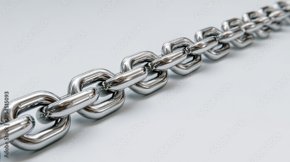 Fototapeta premium Metallic Chain Link Close-Up with Shiny Finish on a Light Background for Industrial and Textural Applications