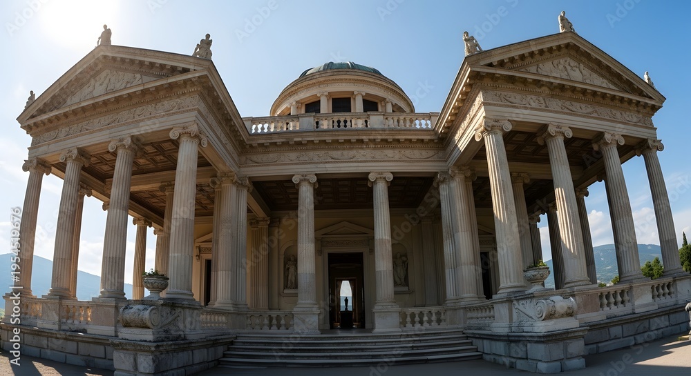 Obraz premium Historical neoclassical architecture building with columns and dome under blue sky